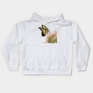 Butterfly on pink flowers with no background Kids Hoodie